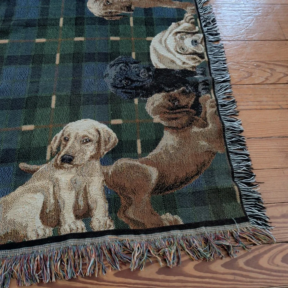 Vintage Dog Throw Blanket Labrador Labs Puppy Plaid Dog Lover Grandma 68